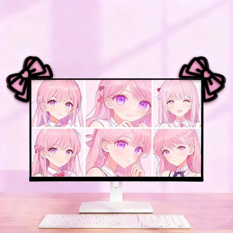 Desk Setup Accessories - โบว์ไม้ตกแต่งหน้าจอ 1/2 ชิ้น น่ารัก สไตล์ 2D