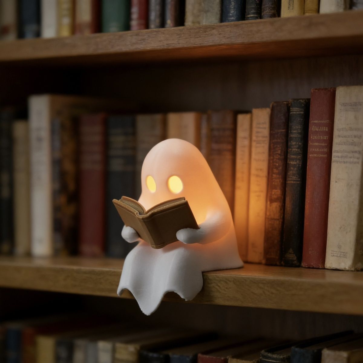 Desk Setup Lamp - โคมไฟกลางคืนรูปผีน่ารักสำหรับอ่านหนังสือ ใช้พลังงานจากแบตเตอรี่ ให้แสงอบอุ่น เหมาะสำหรับตกแต่งชั้นหนังสือ ห้องนอน โต๊ะทำงาน