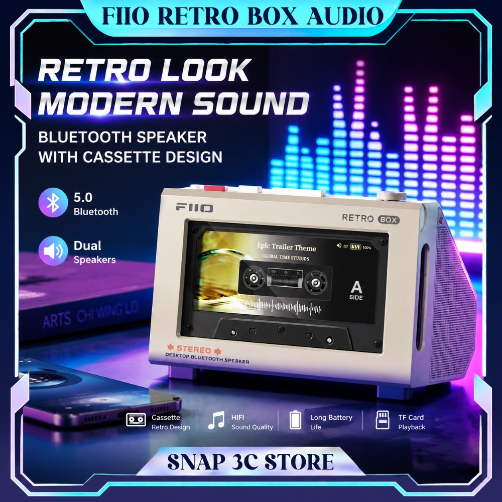 Desk Setup With Speakers - FiiO RETRO BOX ลำโพงสเตอริโอบลูทูธสไตล์คาสเซ็ต รองรับการถอดรหัสเสียง LDAC