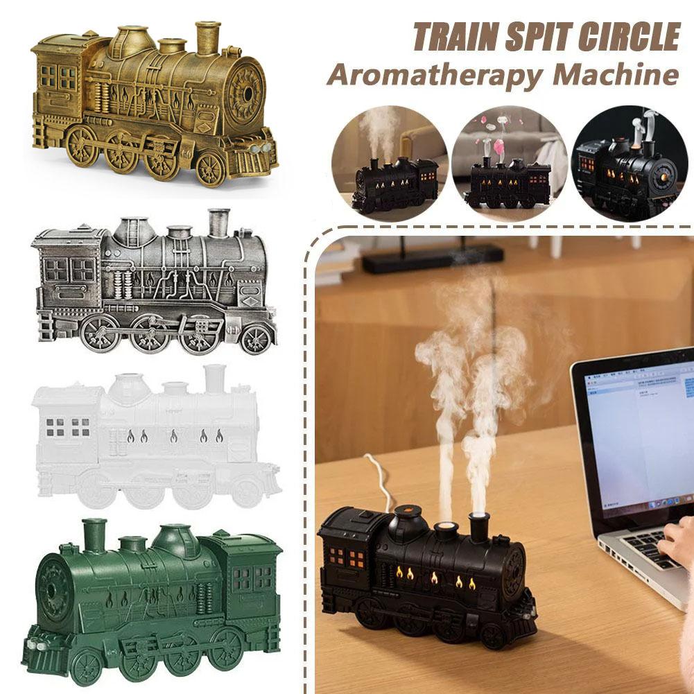 Desk Setup Essentials - เครื่องเพิ่มความชื้นในอากาศรูปทรงรถไฟวินเทจ เครื่องกระจายกลิ่นน้ำมันหอมระเหยแบบไอน้ำ 300 มล. พร้อมรีโมทคอนโทรล ไฟ