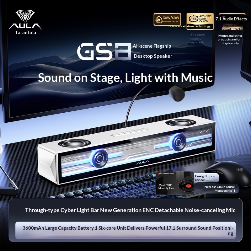 Desk Setup With Speakers - อูล่า จีเอส 8 ลำโพงสำหรับเล่นเกมคอมพิวเตอร์เดสก์ท็อปซาวด์บาร์ RGB แบ็คไลท์บลูทูธแบบมีสาย