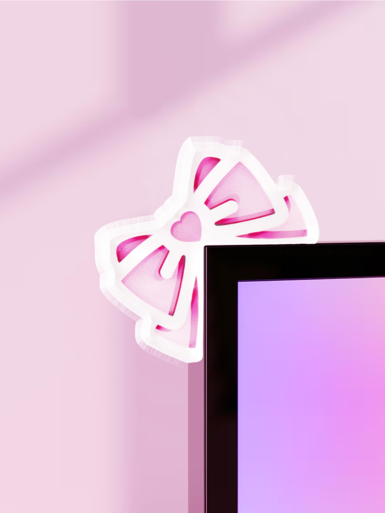 Desk Setup Accessories - ที่ตกแต่งหน้าจอคอมพิวเตอร์รูปโบว์น่ารัก สีชมพู ทำจากอะคริลิก อุปกรณ์เสริมสำหรับคอมพิวเตอร์ ตกแต่งโต๊ะทำงานน่ารักสำหรับการเล่นเกม หน้าจอ