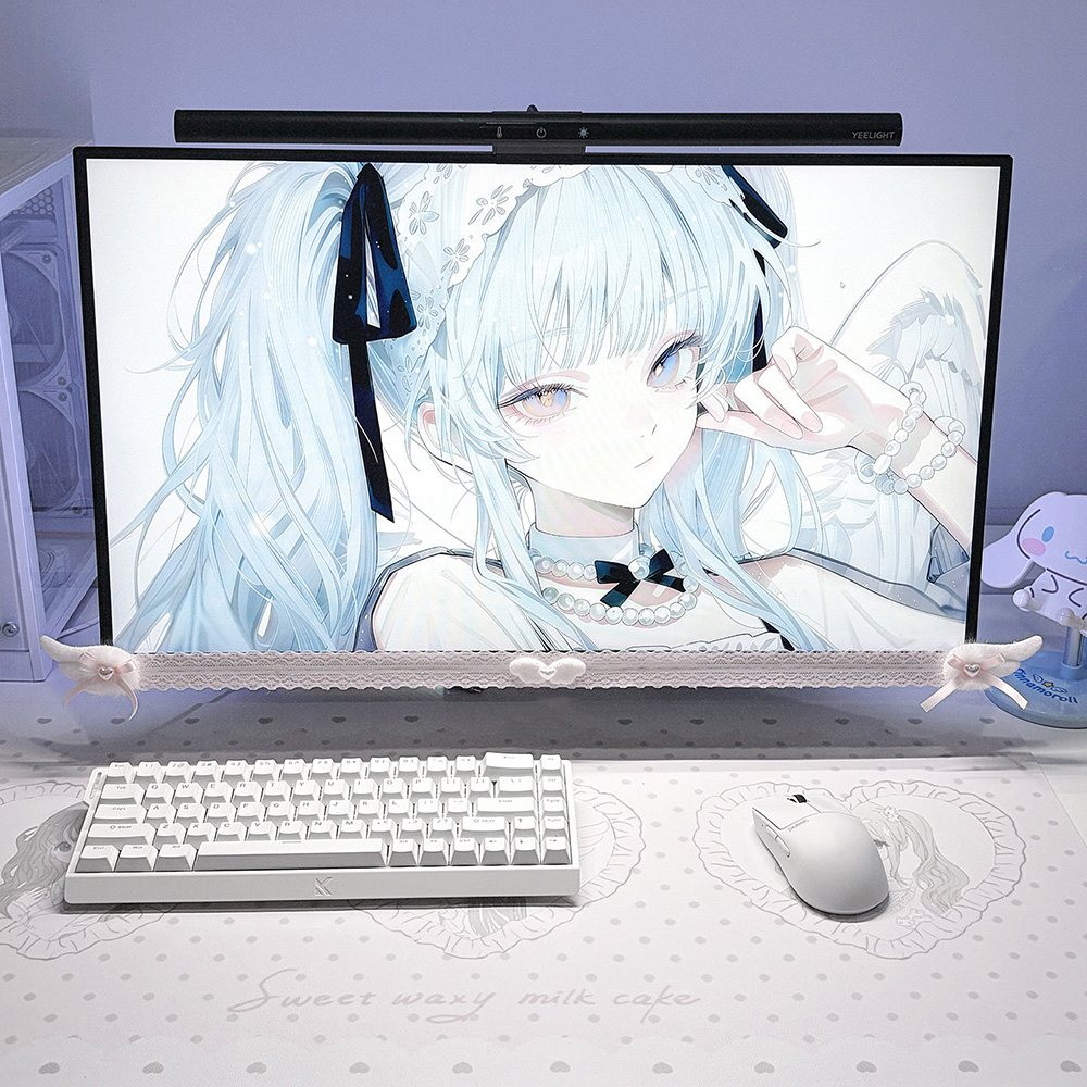 แผ่นตกแต่งหน้าจอสีขาวลายลูกไม้ - Setup Desk Monitor บทวิจารณ์และราคา