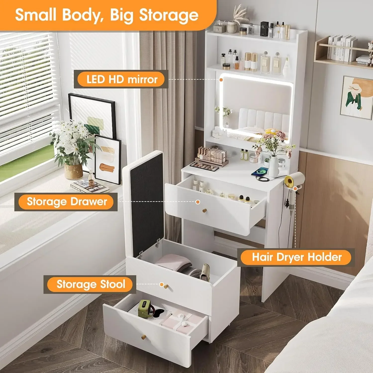 โต๊ะเครื่องแป้งพร้อมกระจกและไฟ - Desk Setup Small บทวิจารณ์และราคา