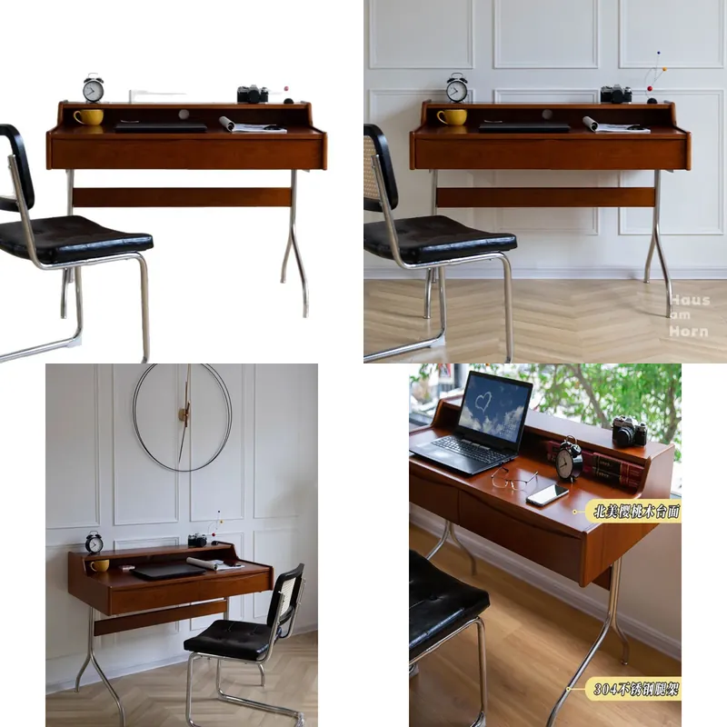 โต๊ะทำงานไม้จริงสไตล์เรโทร ขนา - Desk Setup Small บทวิจารณ์และราคา