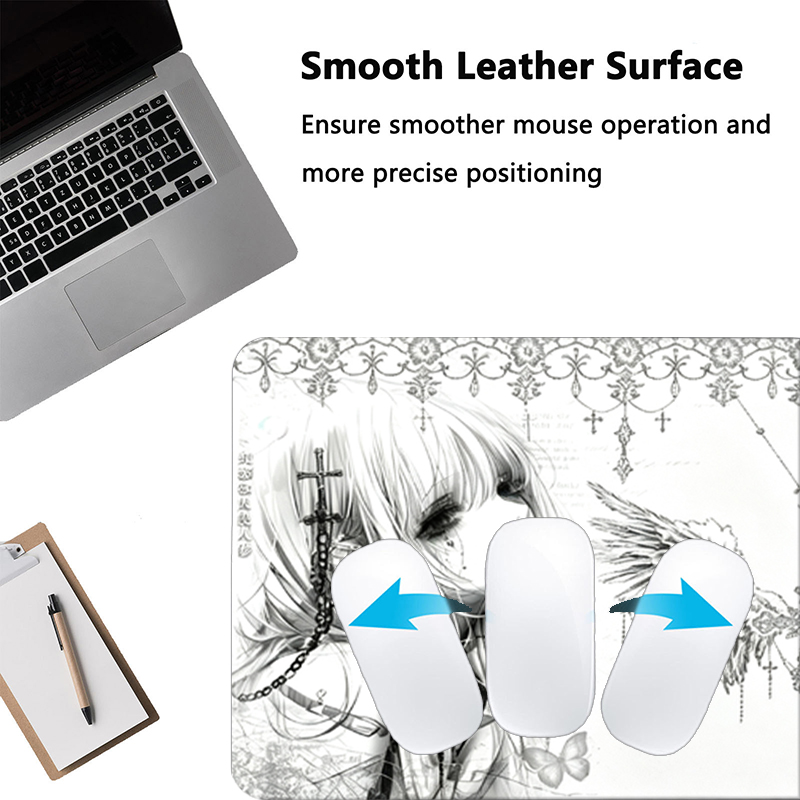 แผ่นรองเมาส์หนังสีดำสีขาวอะนิเ - Desk Setup Cozy บทวิจารณ์และราคา